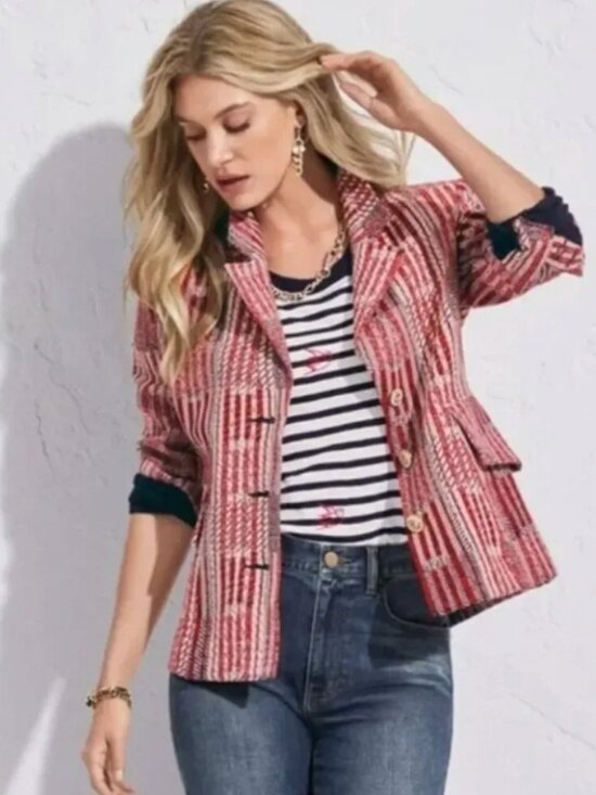 CAbi Jackets & Blazers - Cabi Patchwork Blazer #6028 Red Preppy Office Work Career